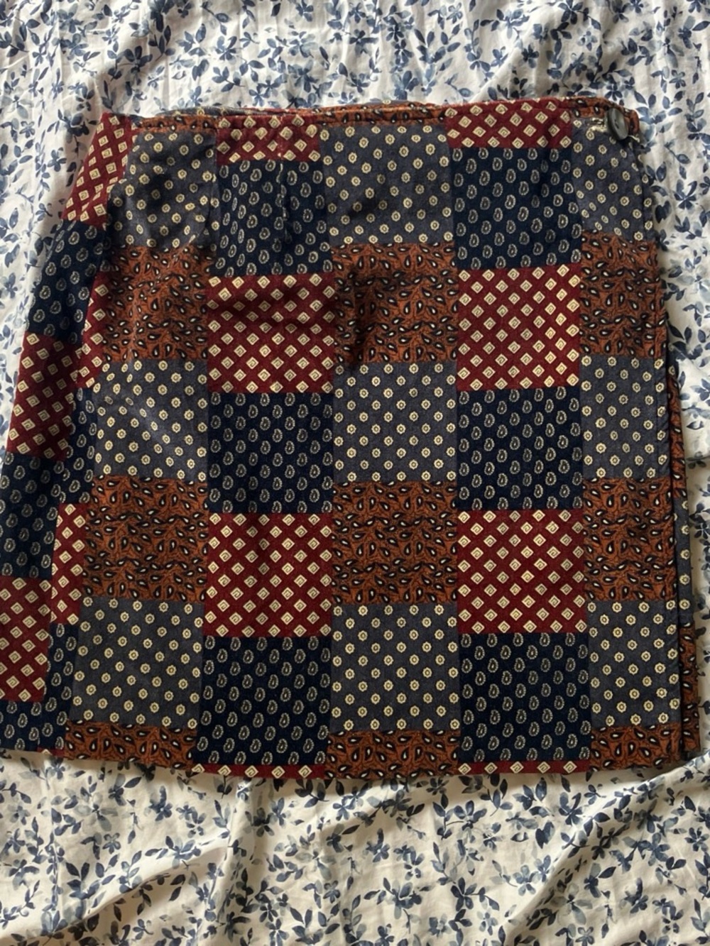 Plaid Patchwork Print Mini Skirt in Navy & Burgundy